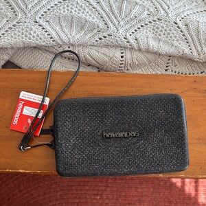 NWT Havaianas Black Glitter Jelly Wristlet Clutch